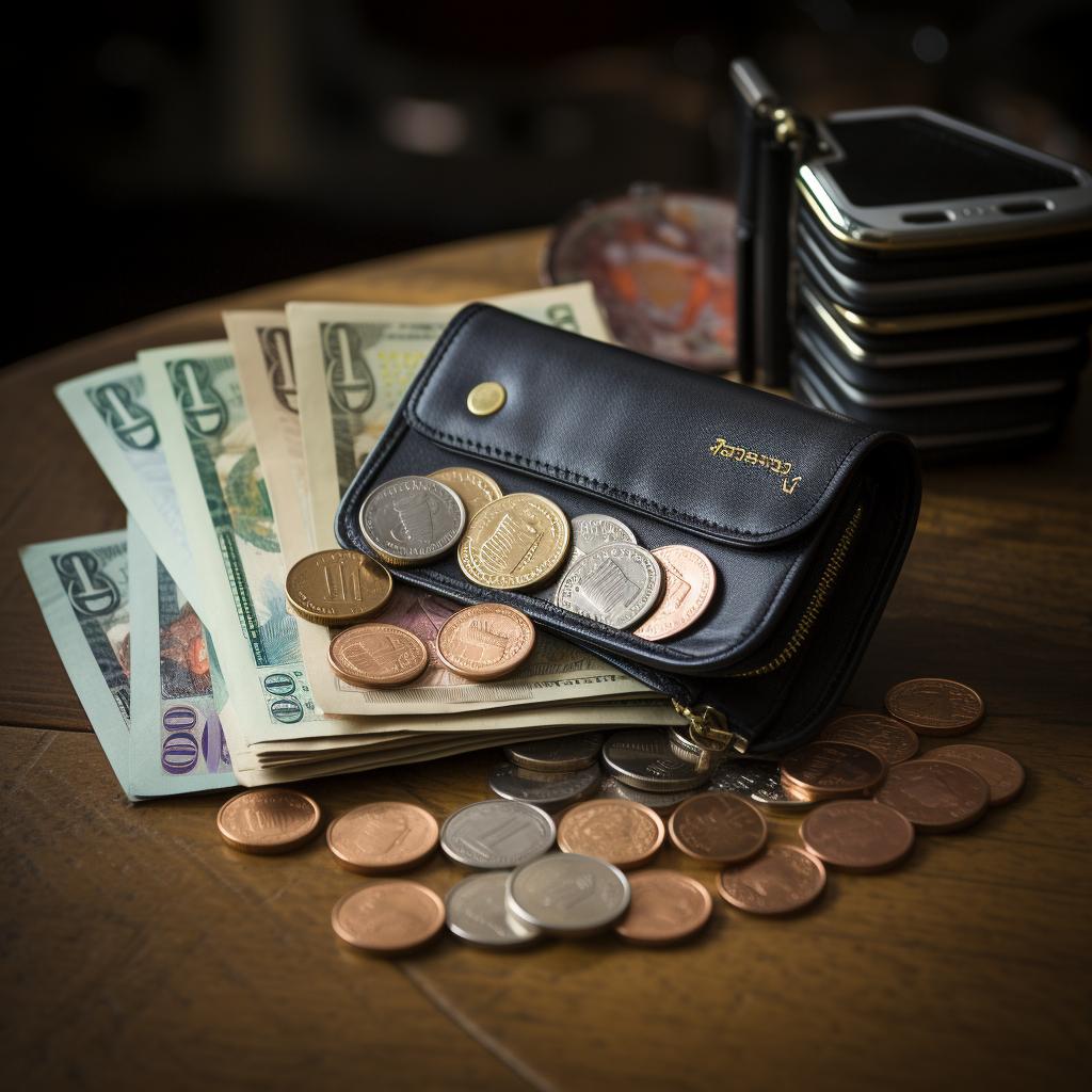 A wallet with Thai Baht notes and coins